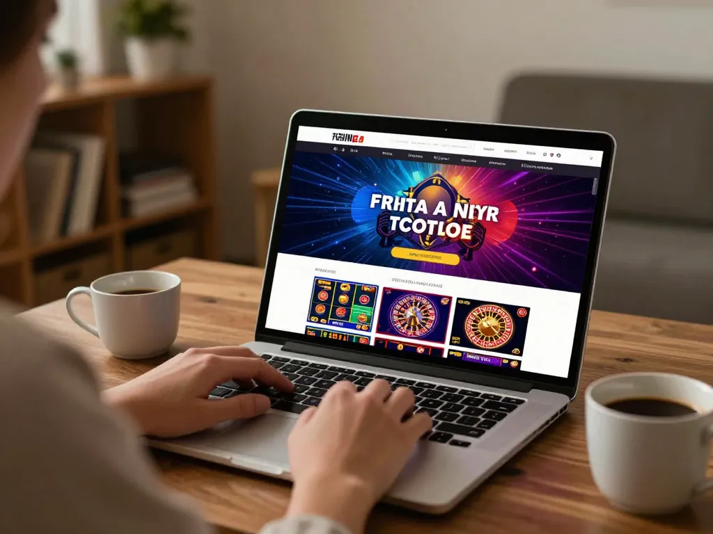 Alo8 online casino platform displayed on a laptop, showcasing vibrant games in a cozy home setup