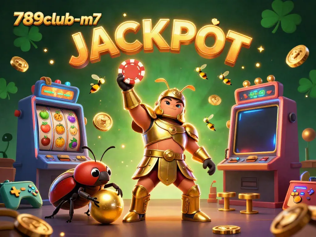 Play and win at 789club-m7 with this vibrant casino illustration featuring colorful slot machines and winning characters.
