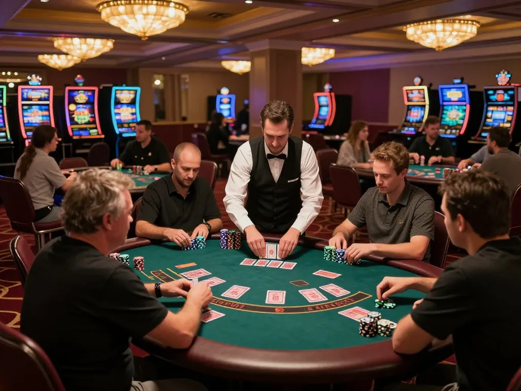 Players enjoying a thrilling blackjack game at a casino featuring sc88 cards and chips in action
