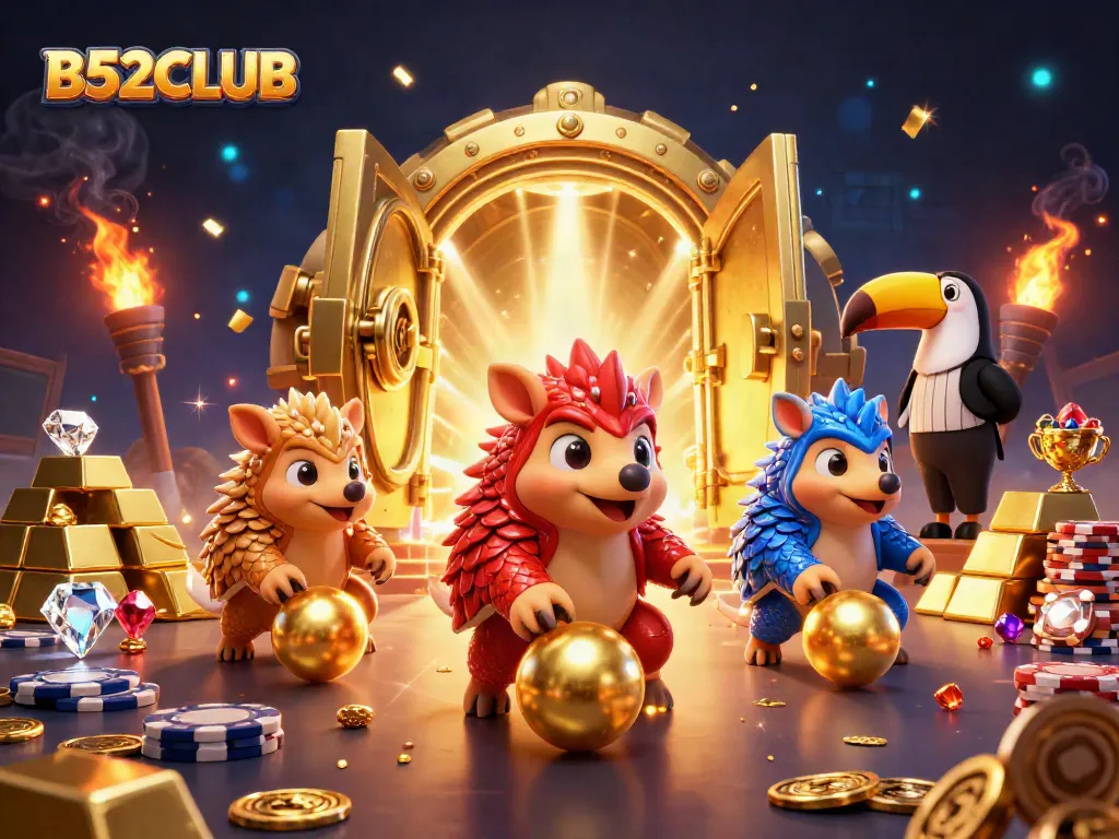 Engage in thrilling action at B52CLUB with animated pangolins rolling through poker chips.