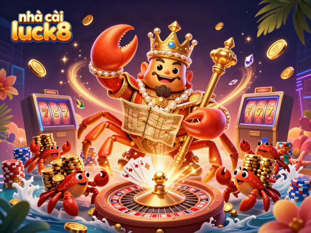 Win big at nhà cái luck8 with this vibrant 3D illustration showcasing casino excitement!