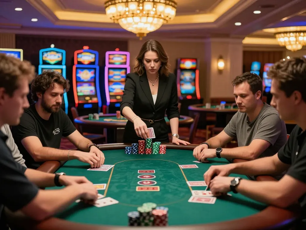 Players engaging in an intense poker game at 98win vin casino, showcasing strategic moves and excitement.