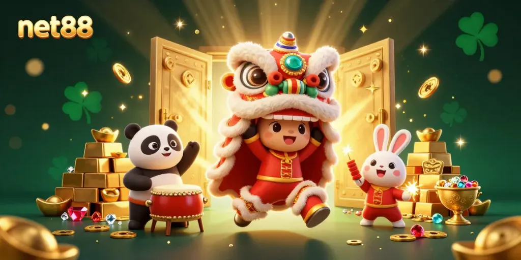 Experience the thrill of net88's online casino with enchanting characters and treasure-filled surroundings.