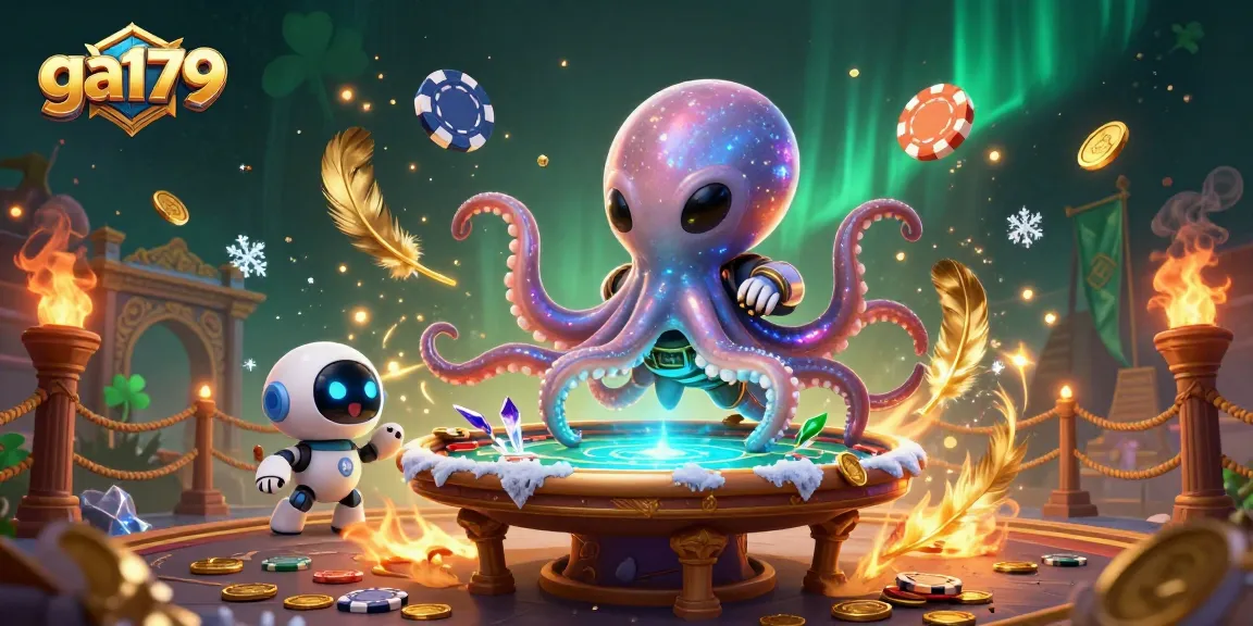 Experience thrilling gambling with ga179 in a vibrant alien casino scene featuring an octopus dealer and floating chips.