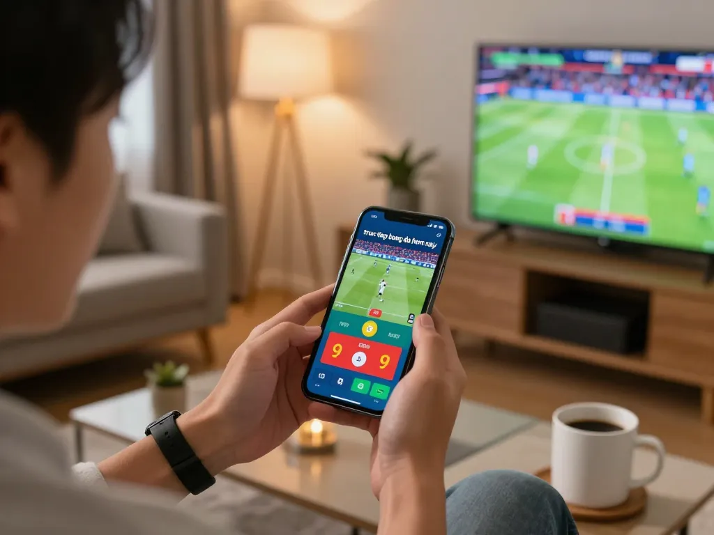 Excited user places bets on truc tiep bong da hom nay while watching a game live on TV.