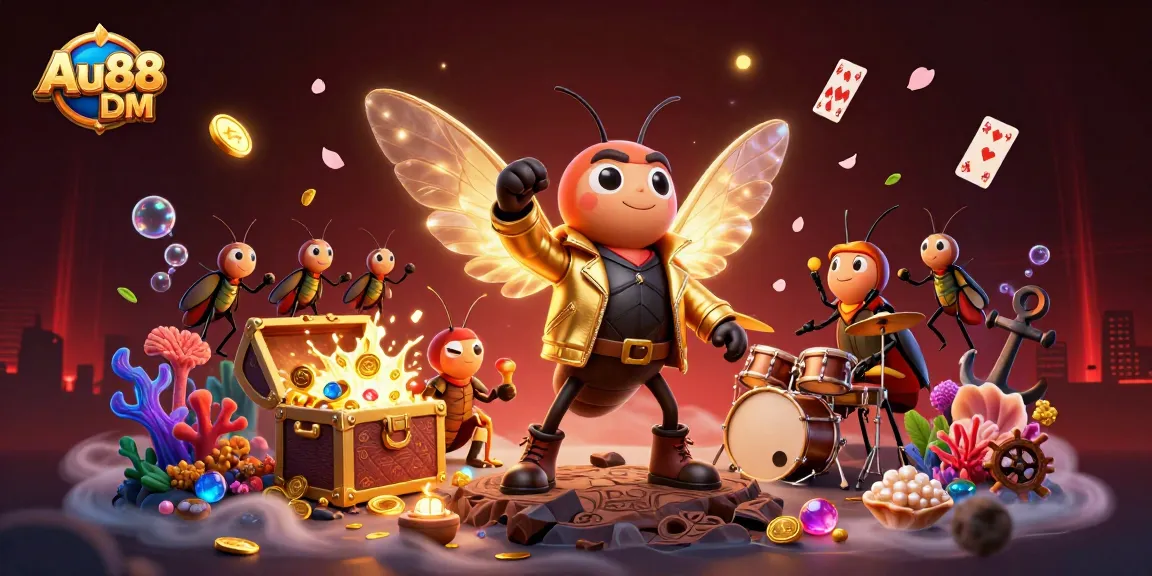 Win big with the thrilling Au88 DM, featuring vibrant 3D characters in a lively casino scene.