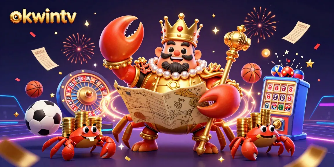 Experience thrilling betting moments with OKWINTV's colorful casino elements in this vibrant illustration.