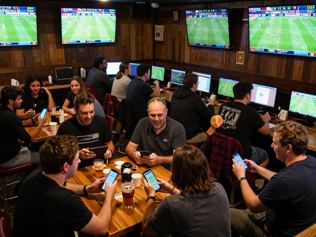 Engaged bettors strategizing on mobile devices for uu88 sports betting.