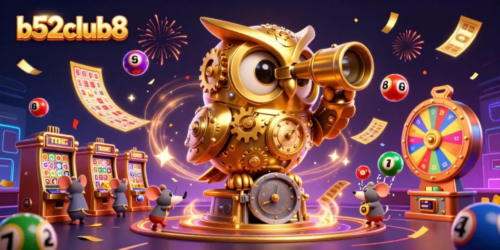 Spin exciting jackpots with b52club8's lively lottery and casino scene illustration.