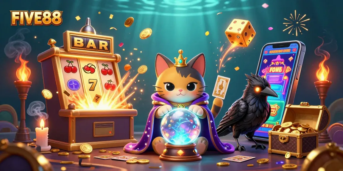 Engage with FIVE88's thrilling jackpot action featuring mystical characters and explosive casino elements.