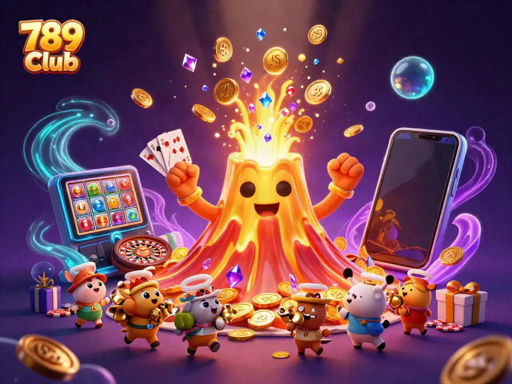 Experience the thrill of the 789 Club with vibrant gaming elements and dynamic illustrations of treasure and triumph.