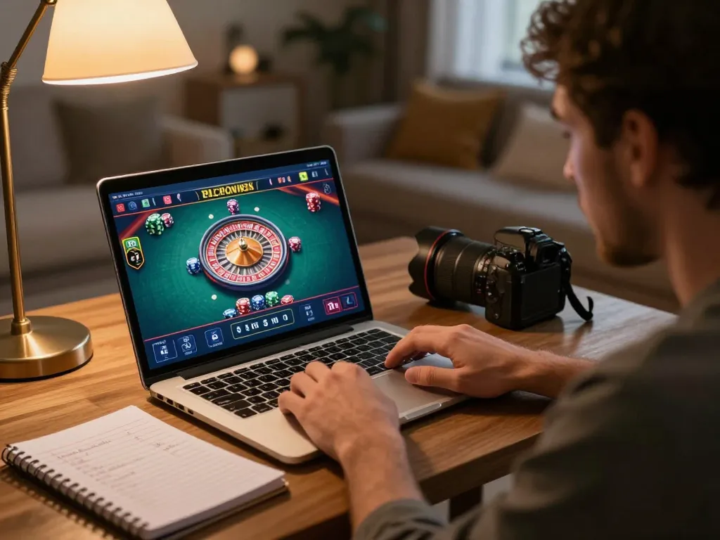 Engage in ku win strategy while playing live roulette at home with laptop setup.