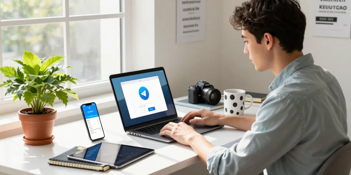 Download Telegram in a modern home office setup with vibrant decor and productivity.