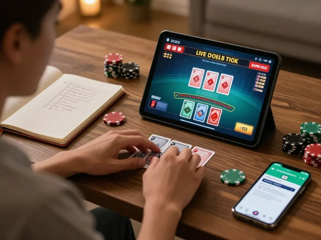 Engaged player enjoying the Website Game Terbaik during a live blackjack session on tablet at home.