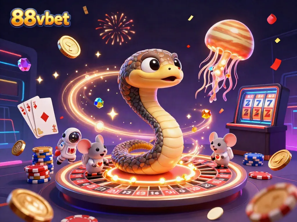 Experience a thrilling 88vbet atmosphere with astronaut mice gambling around a cosmic roulette and golden jellyfish dealer.