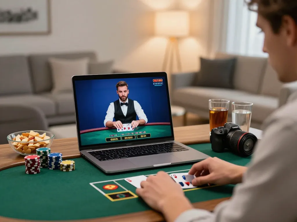 Engaging in online gaming with nhà cái KONG88 on a laptop in a cozy home setting