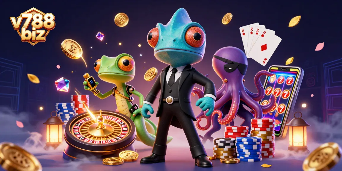 Experience thrilling gameplay at v788 biz with a vibrant 3D casino adventure featuring colorful characters and dynamic elements.