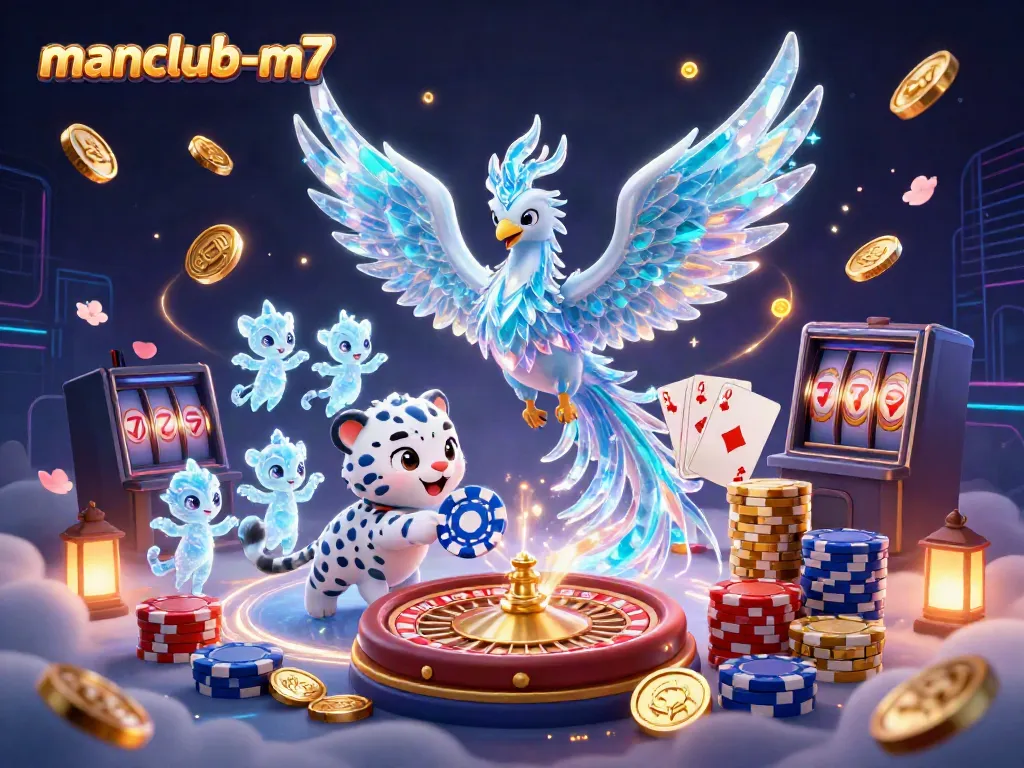 Feel the thrill with manclub-m7 as glowing ice sprites dance around a captivating casino scene.