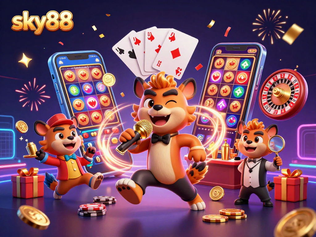 Experience sky88's vibrant comedy casino club with hyenas bringing laughter and excitement.