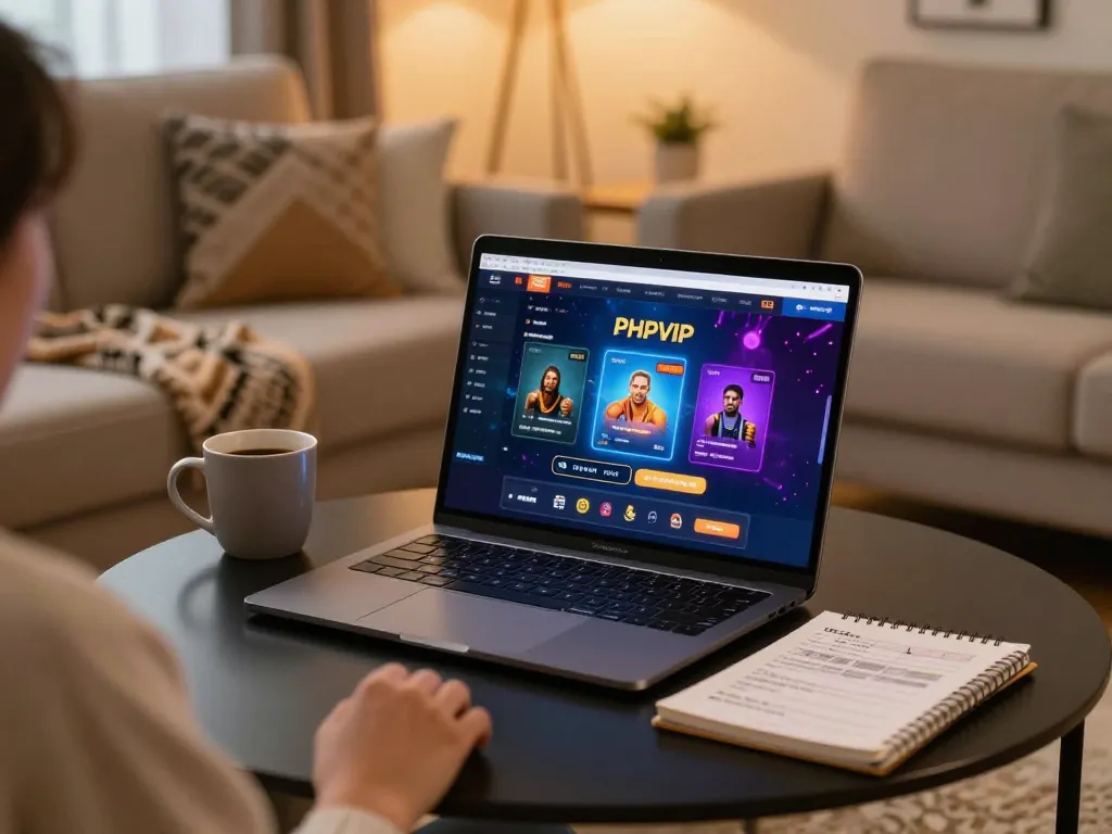 Play PHPVIP games at home with a laptop and cozy atmosphere
