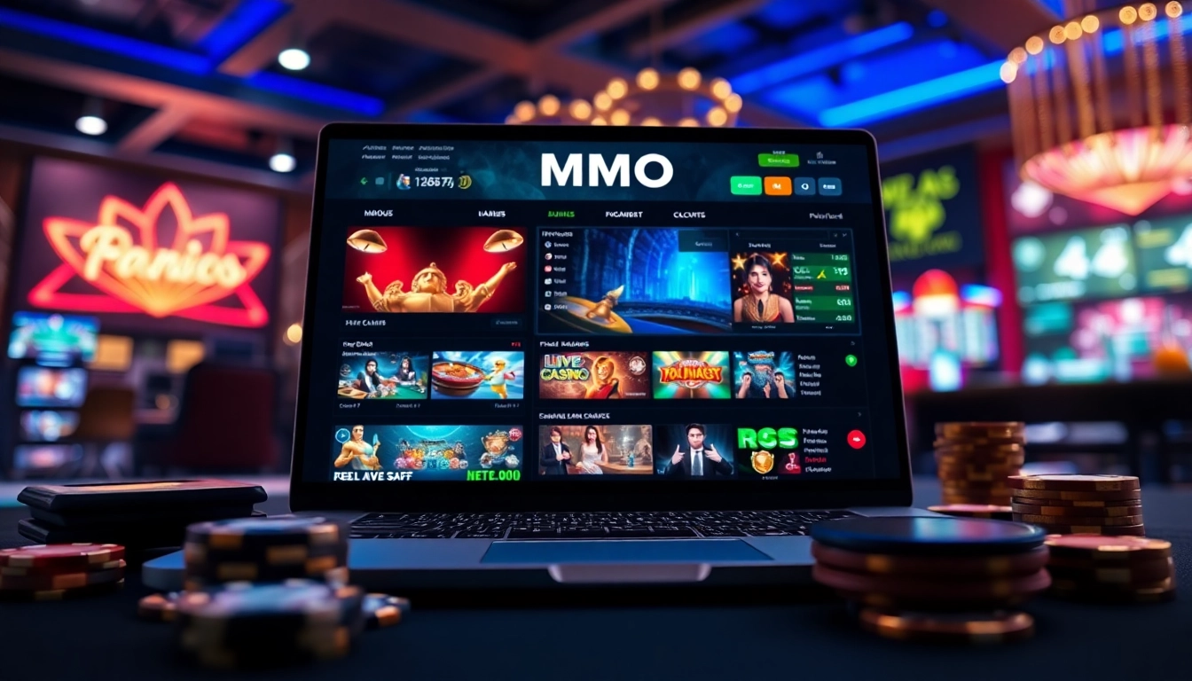 Experience the excitement of nhà cái mmoo with a vibrant online gaming setup showcasing casino games and sports betting.