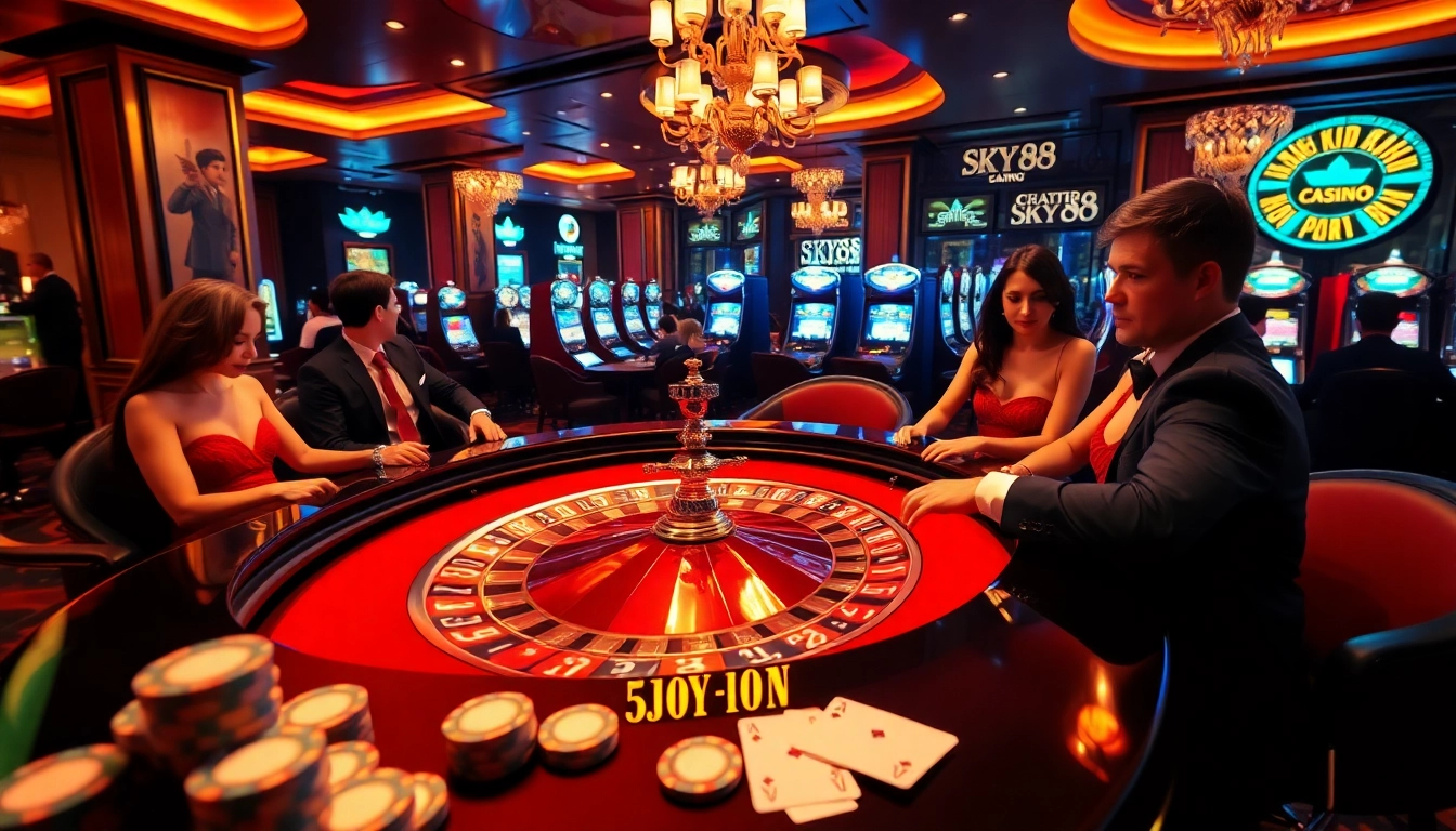 Experience the excitement of SKY88 at a luxury casino table with cards and chips.