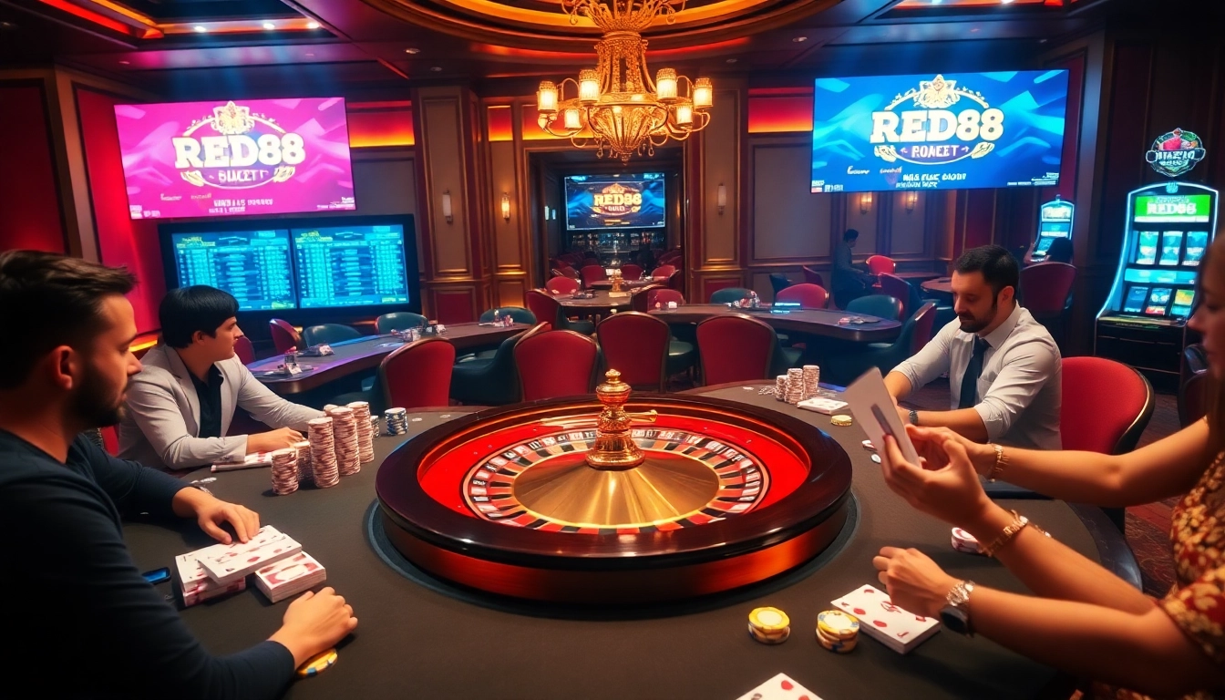 Winning at RED88's luxurious casino tables, showcasing excitement and high-stakes action.