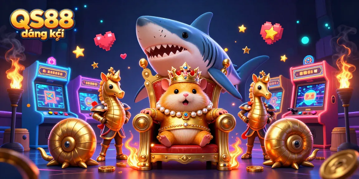 Engage in exciting gameplay with QS88 đăng ký, featuring a vibrant casino scene of a golden hamster king.
